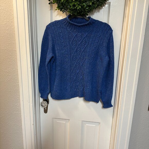 Alfred Dunner Women's Blue Mock Turtle Neck w/Various Thread Colors-Size PM - Picture 1 of 5